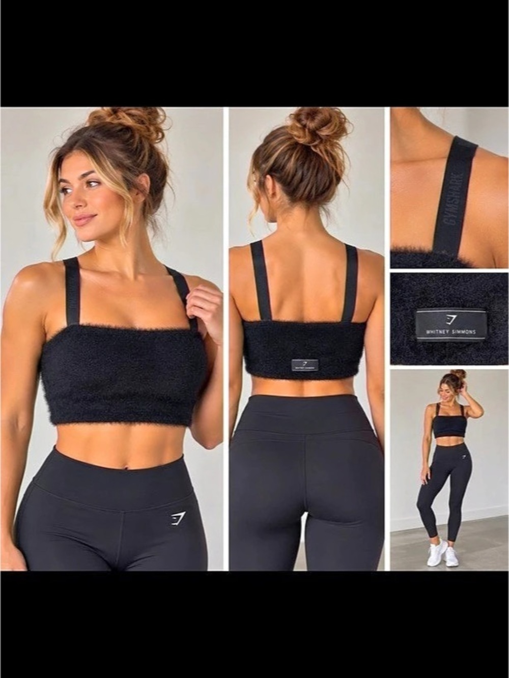 NWOT- Whitney Simmons Eyelash Knit Bandeau Crop Top Black Medium